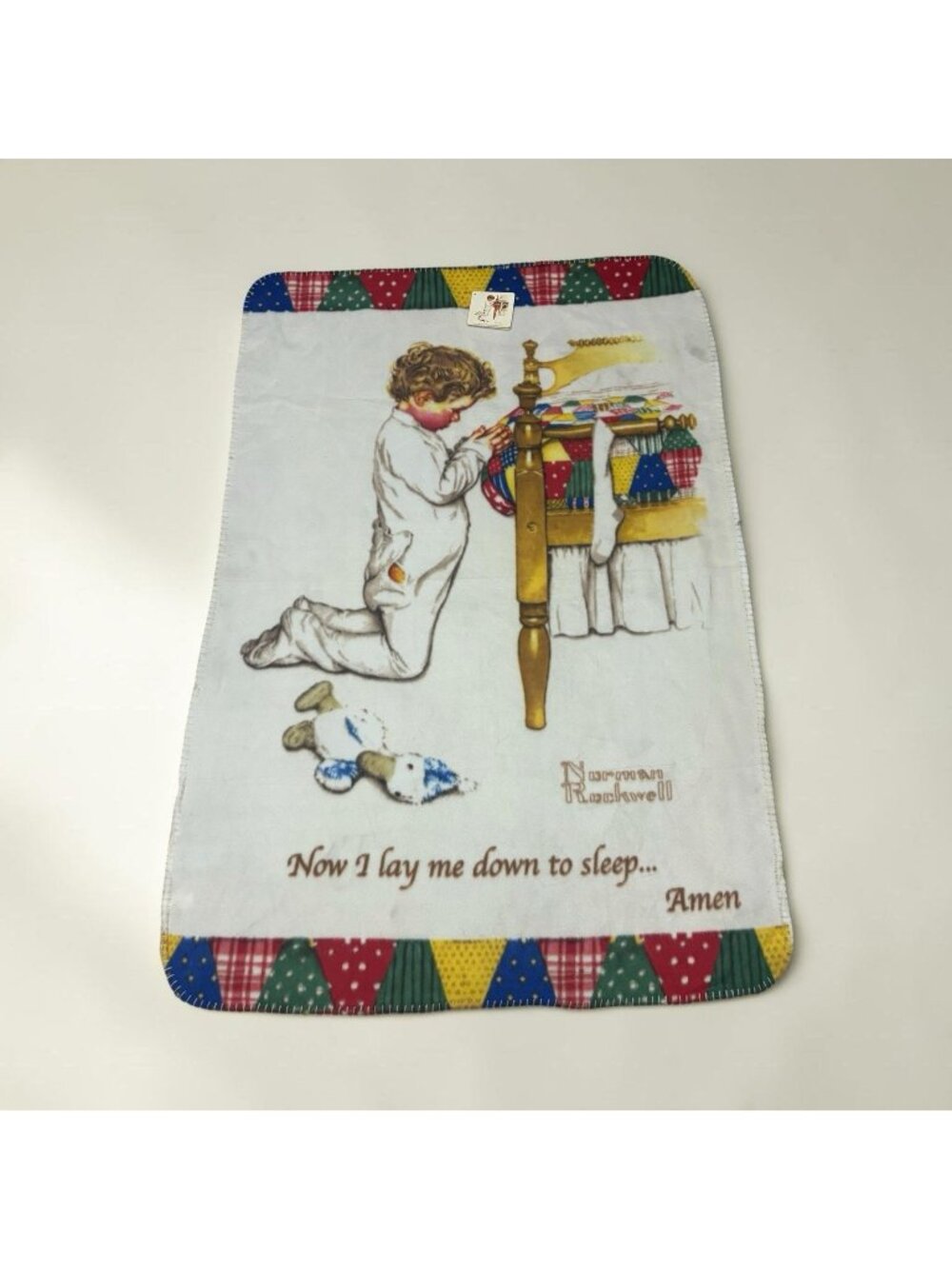 NEW Norman Rockwell Boys Town Fleece Blanket "Now I Lay Me Down To Sleep" Fleece